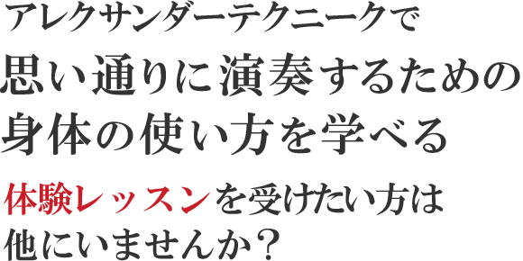 アレクサンダーテクニークで思い通りに演奏するための身体の使い方を学べる体験レッスンを受けたい方はほかにいませんか？